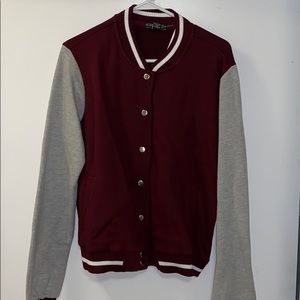 Plus size 1X burgundy gray sleaze letterman jacket